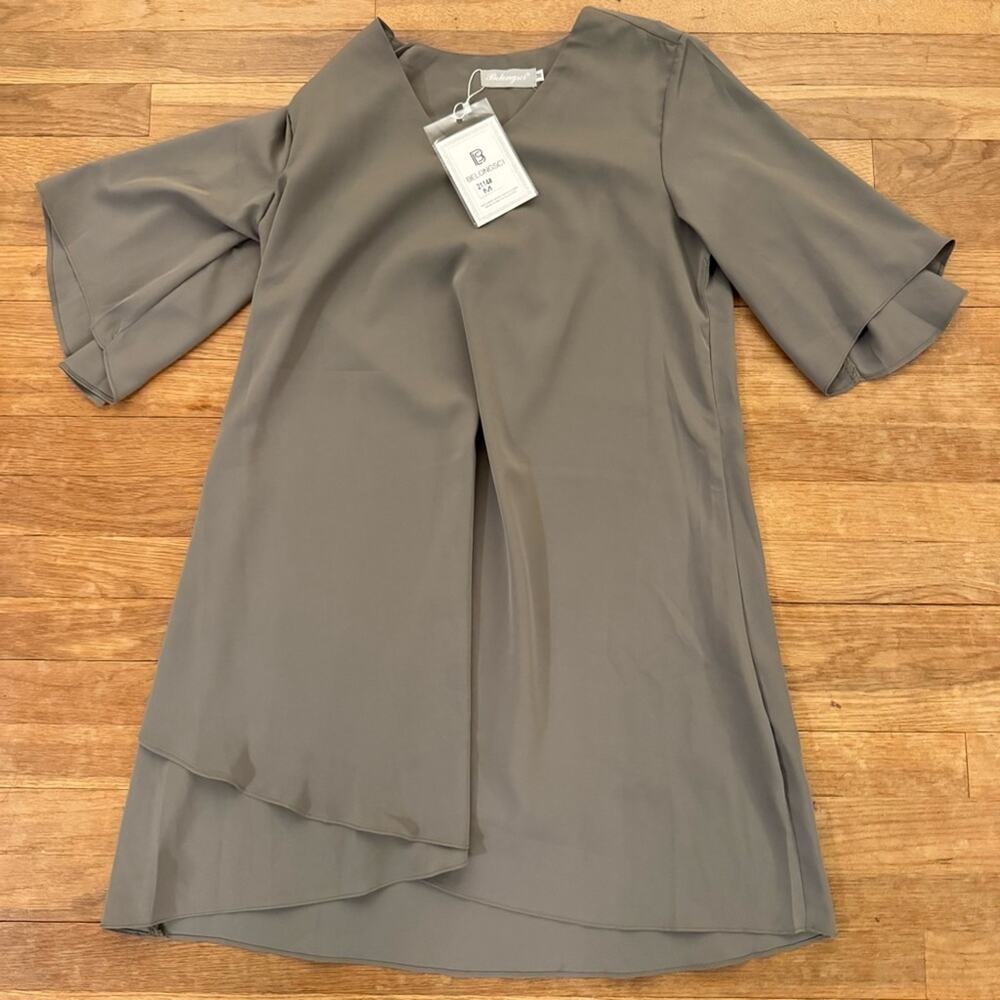 NWT Belongsci olive slip on angel sleeve V-neck mini shift dress - medium M
 b64